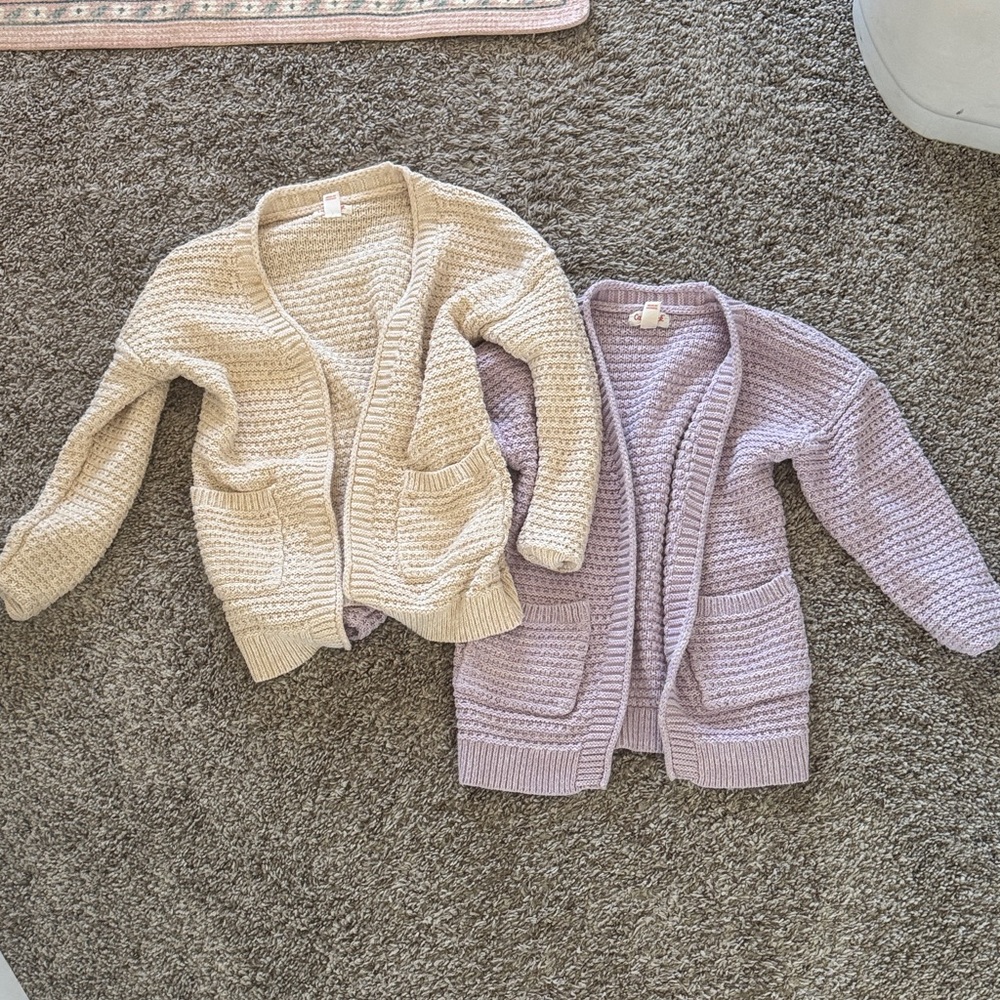 Cat & Jack Knit Cardigan Sweater - Beige and Light Purple